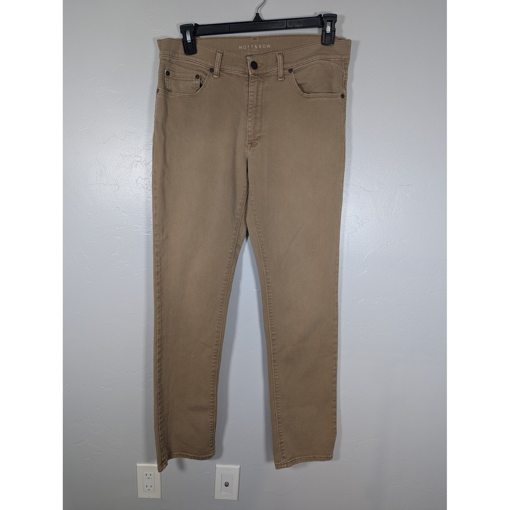 Mott & Bow Mens Slim Fit Jeans Khaki Tan Stretch Denim Pants 34x32